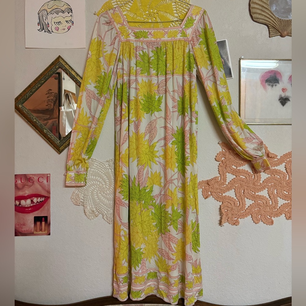 Emilio Pucci Yellow,  Green and Pink Floral Long Sleeve Dress